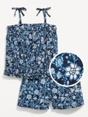 Old Navy Matching Printed Sleeveless Smocked Top & Shorts Set for Toddler Girls